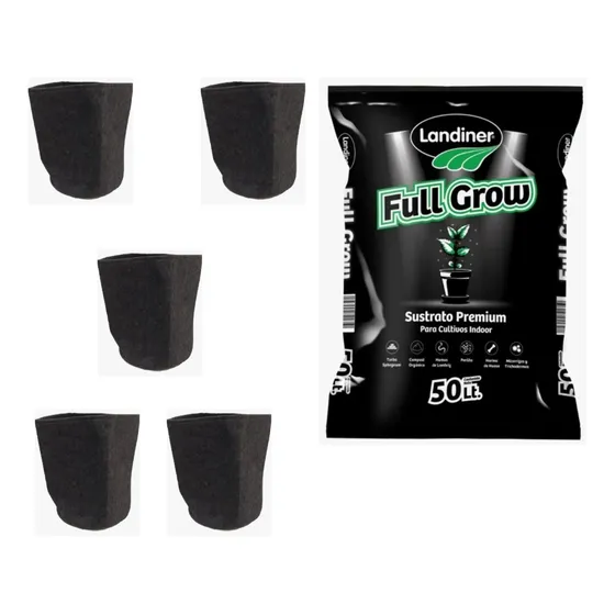 Combo 5 Macetas Geo 10lt + Sustrato Full Grow 50lt Metanoia