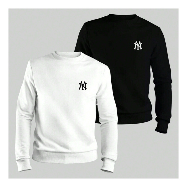 Kit 2 Moletom Unissex Gola Careca Blusa De Frio Algodão Ny Kit 2 Moletom Unissex Gola Careca Blusa De Frio Algodão Ny