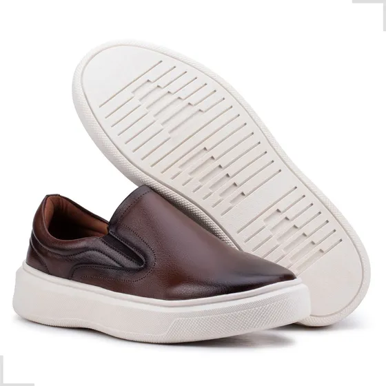Tênis Slip On Masculino Couro Confort Elegante Em 3 Cores