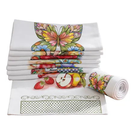Kit 12 Panos De Prato Copa E Cozinha Estampado 100% Algodão Branco Estampado Sortido