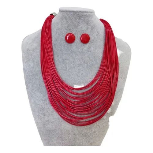 Colar Feminino Maxi Kit Com Brinco Com Fio Encerado