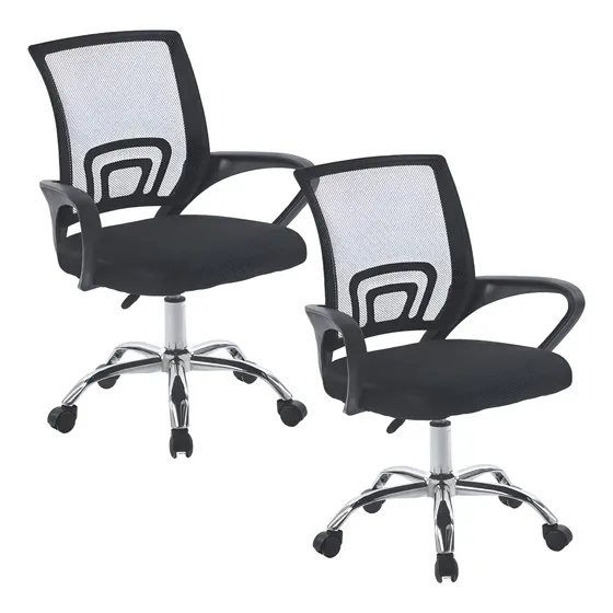 Pack 2 Sillas de Oficina Giratorias Cuory Negro de Malla con Altura Ajustable