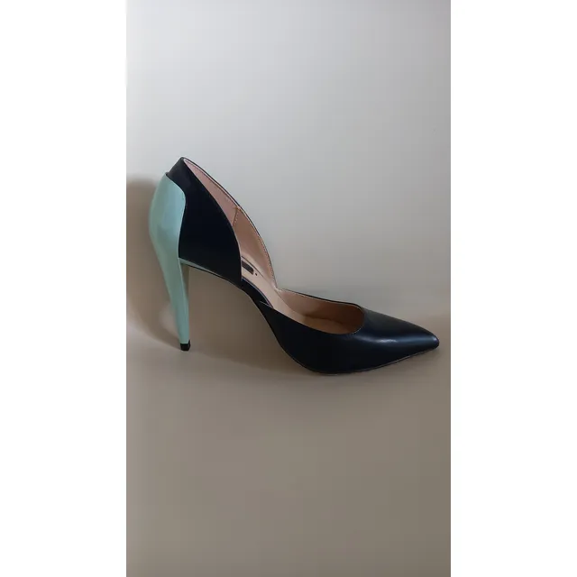 Zara Zapatos Tacón Alto Negros Con Verde  Usados Muy Poco