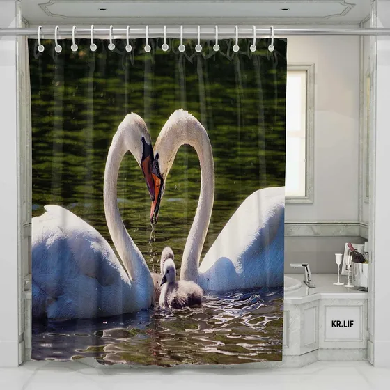 Cortina Ducha Para Niño Diseño Familia Cisne Lago Tela 72 X
