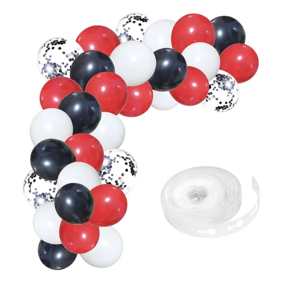 Arco Decorativo 35 Globos Negro + Cinta + Confetti Cumple Color Rojo