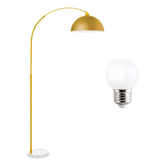 Luminaria De Pie Metal Y Mármol Para Living + Bombilla 12w