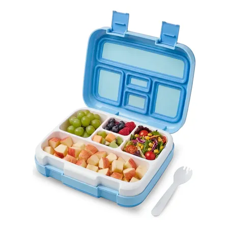 Redlemon Lonchera para Niños Tipo Bento Box de 5 Divisiones, Sellado Hermético Antiderrames, con Recipiente para Comida Desmontable, Incluye Tenedor-Cuchara, Color Azul