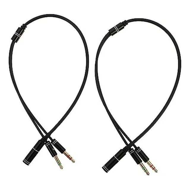 2 Pcs Y Splitter Cable Dual Male Headphone Mic Adapter Audio