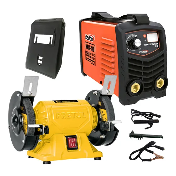 Soldadora Inversora 130 A Redbo + Esmeril De Banco 5 Pretul Color Naranja