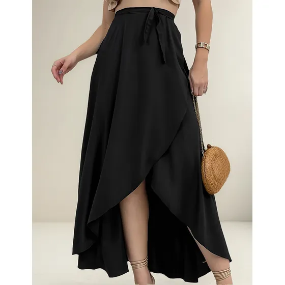 Saia Envelope Longa Transpassada De Amarrar Moda Blogueira