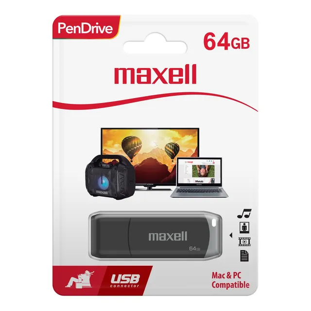 Pendrive Maxell Usbpd 64gb 2.0 color gris