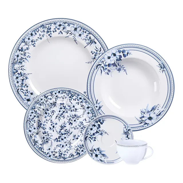 Aparelho De Jantar Tramontina Azzura Em Porcelana Decorada 2 Cor Branco