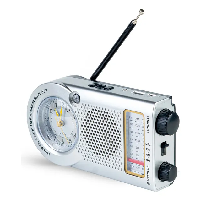 Radio Amfmsw Largo Alcance Con Reloj Antena Bluetooth Usb Gr