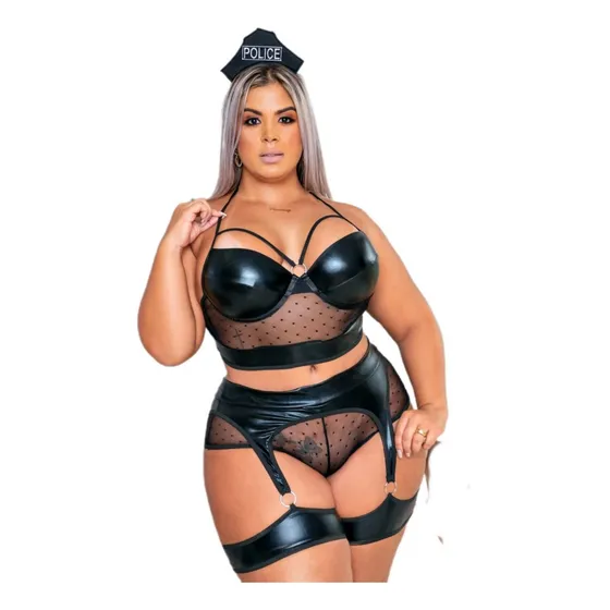 Conjunto Fantasia Policial Short E Perneira Police Plus Size