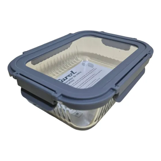 Taper Vidrio Hermetico Rectangular Horno Frezzer M 640ml Color Gris