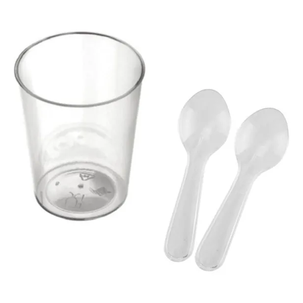 X50 Vasos 100ml+cucharitas 7.5cm Acrílico Shots Postre Dulce