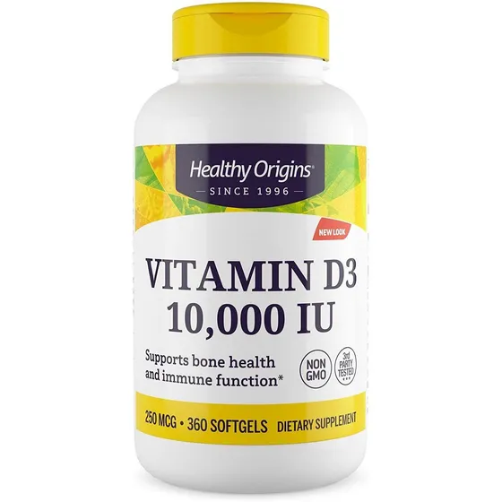 Vitamina D3 Healthy Origins 10,000 Iu 360 Cápsulas Blandas Sabor Sin Sabor