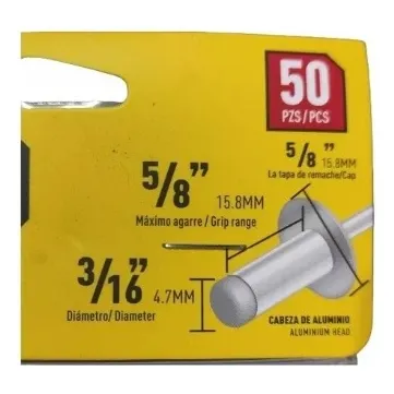 Remache Aluminio Ala Ancha 5/32 X 3/8 Pack D 50 Remache Covo