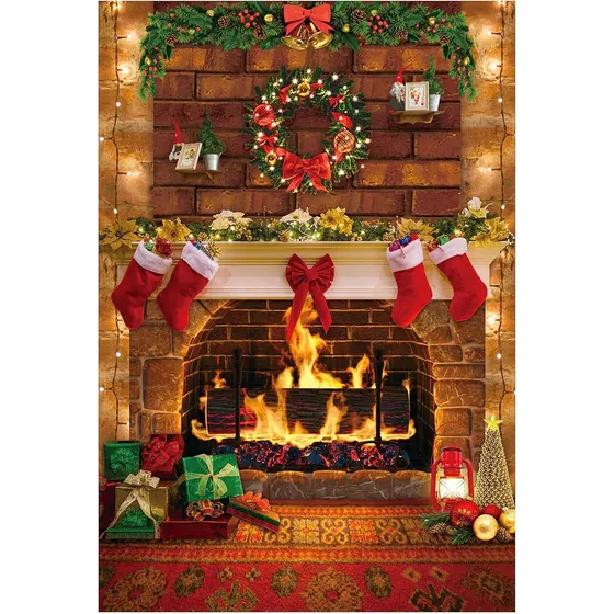Telón De Chimenea De Navidad 1.5 X 2.1 M Fondo Rústico Ladri