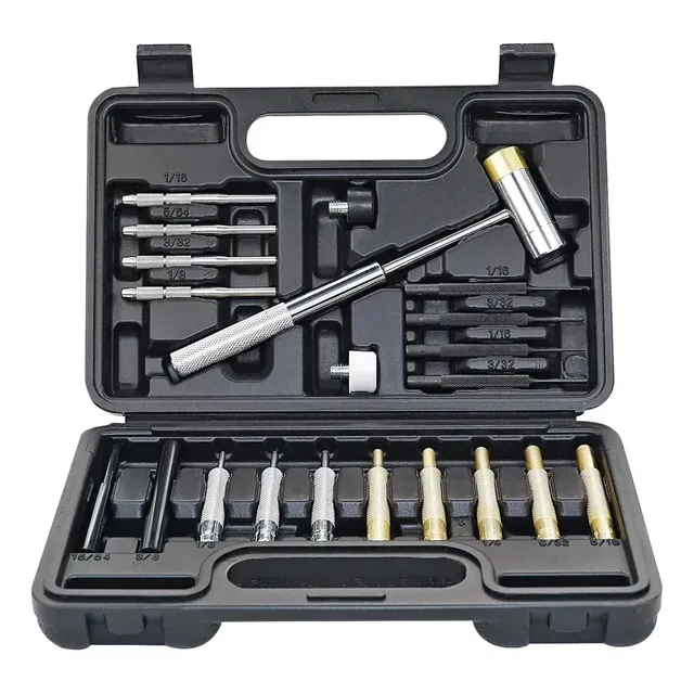 Kit Pro Armeiro Saca Pinos Martelo Aço 22 Pcs,extrator Paraf Preto E Metálico