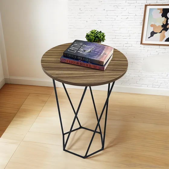 Mesa Redonda Lateral Minimalista Con Base De Herreria
