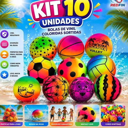 Kit 10 Bolas De Vinil Infantil Neon Coloridas Sortidas Bola De Leite Brinquedo Praia Piscina Areia Lembrancinha Festa Atacado Macia Inf