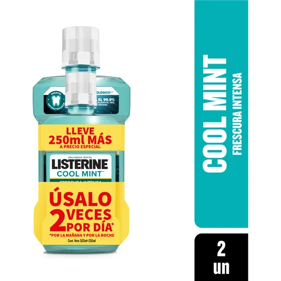 Enjuague Bucal Listerine® Cool Mint Con Alcohol 500+250 Ml