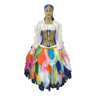 Roupa Cigana Completa Arco-Ăris Retalhos Roupa Cigana Completa Arco-Ăris Retalhos