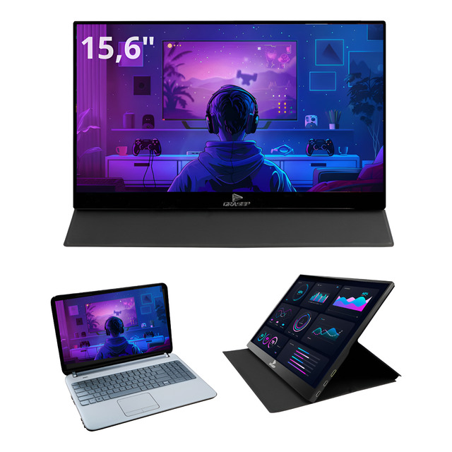 Monitor Portátil Tela Auxiliar 15,6 Full Hd Gamer Notebook Preto Monitor Portátil Tela Auxiliar 15,6 Full Hd Gamer Notebook Preto