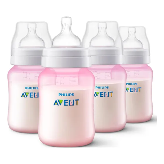 Philips Avent Biberón Anti-coliccon Válvula 260ml 4pzs Color Rosa Transparente Philips Avent Anti-colic
