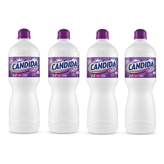 4 Unid. Água Sanitária Super Cândida Perfumada Lavanda 1 L