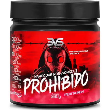 Prohibido Pré Treino 360g - Sabor: Fruit Punch - A Combinação Perfeita De 8 Ingredientes Que Proporcionam Energia Do Início Ao Fim Do Seu Treino Ponche De Frutas