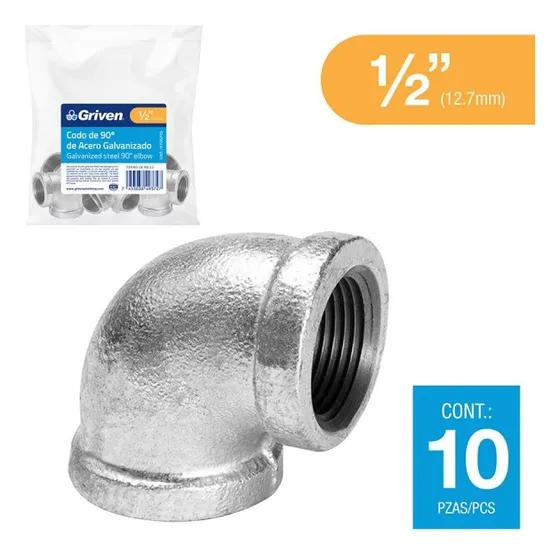 Codo De Hierro Galvanizado 1/2 X 90 Grado Griven (pack X 10)