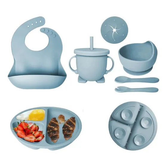 Set Alimentacion Bebe Plato Antideslizante Silicona Completo