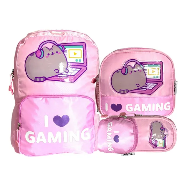 Kit Mochila Pusheen Lonchera Lapicera Original Primaria Rosa Rosa
