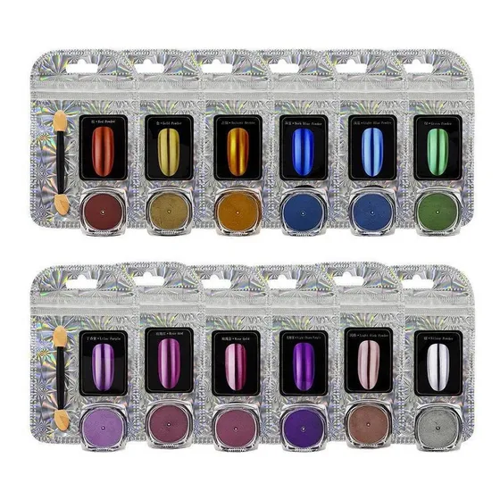 Kit 12 Pó Cromado D&z Decoração Unhas Diamond 2g