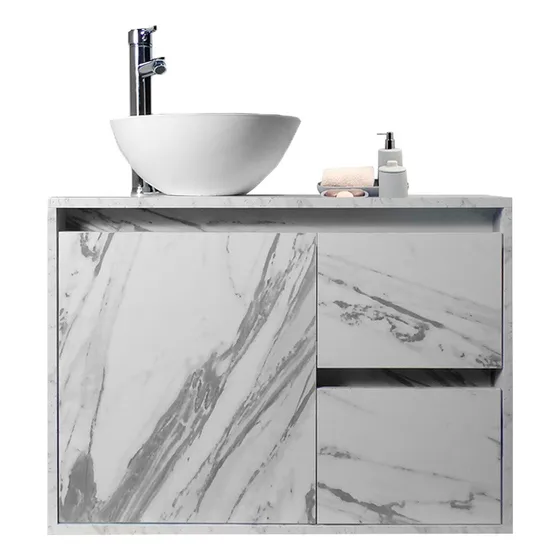 Lavamanos Para Baño Decomobil Lavabo Con Mueble Y Llave Mármol Blanco Mate