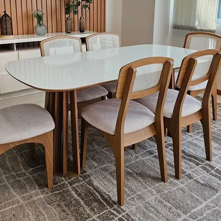 Conjunto Jantar Mesa Nature E 6 Cadeiras Com Tela Ca40 Tweed