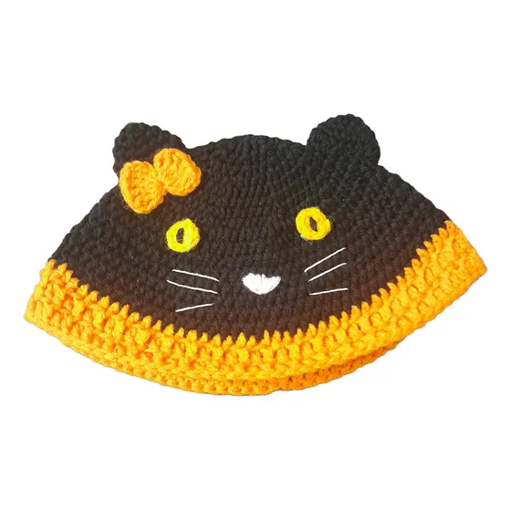 Gorro Gato De Lana Tejido Al Crochet Adulto Invierno Negro Y Naranja Adolescente / Adulto Gato