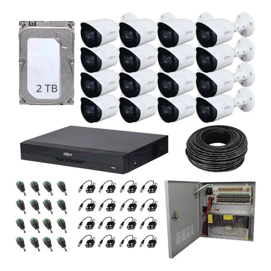 Kit 16 Cámaras 8mp 4k Bullet Audio Dvr 4k Dahua Baluns 2tb