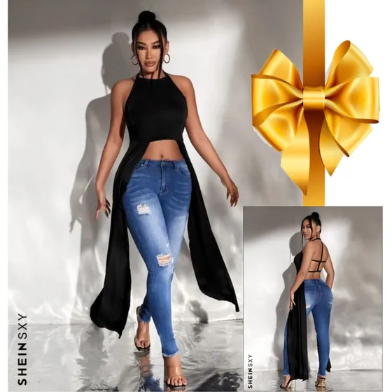 Top De Mujer Abajo Asimétrico Marca Shein, En Tendencia