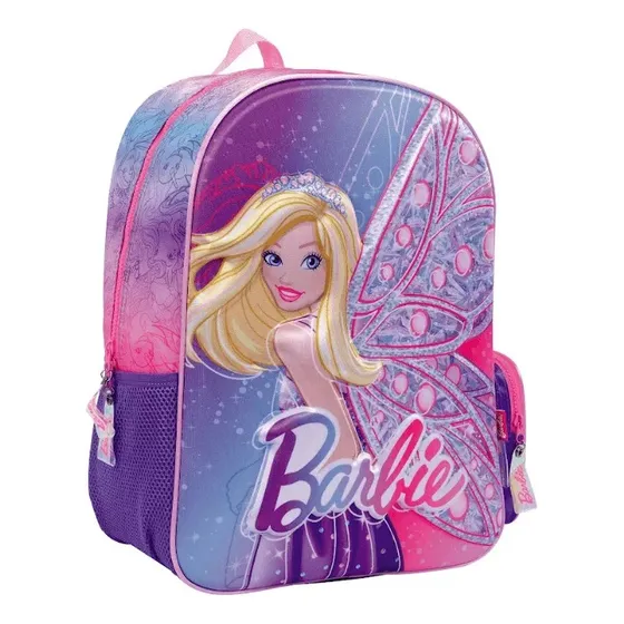 Mochila Barbie Fantasy Relieve 16 Wabro Color Violeta Diseño De La Tela Rosa