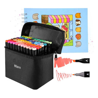 Kit Livro De Colorir + Canetinhas 80 Cores Ponta Dupla Kit Livro De Colorir + Canetinhas 80 Cores Ponta Dupla