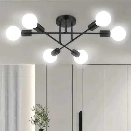 Lámpara Colgante Moderna Con 6 Focos E27 Estilo Diy Negro