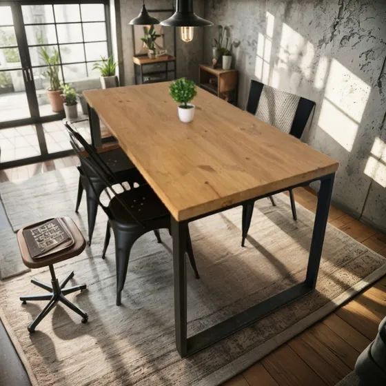 Mesa Madera Maciza + Hierro (140x80) Envio Gratis