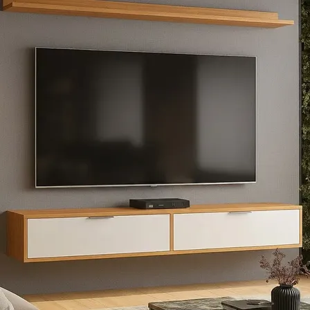 Rack TV 65 Pol. Suspenso 160cm 2 Portas Lila Cinamomo/Branco Z49 - Mpozenato