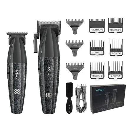 Kit Máquina Barbería Pro Clipper Trimmer Vgr V-640 9000 Rpm Color Negro