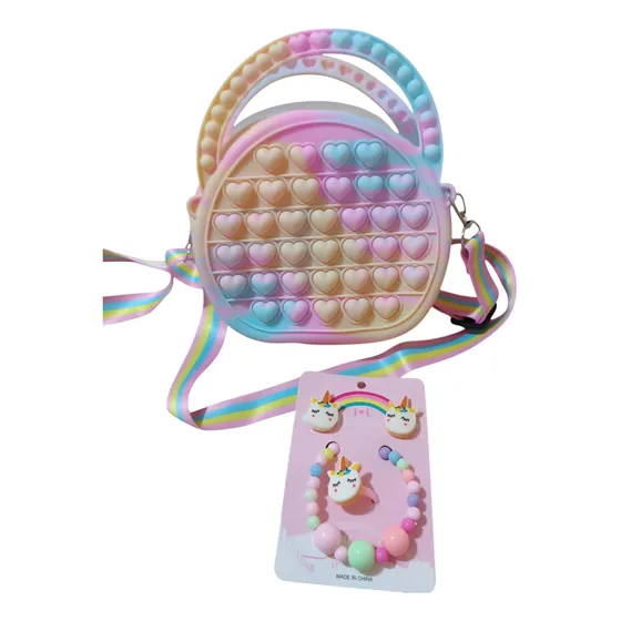 Kit  Infantil Genérica 4 Piezas Unicornio + Cartera Pop It