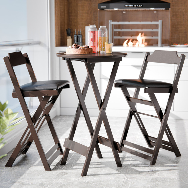 Jogo Mesa Bistrô Dobrável Alta Portátil Em Madeira Com 2 Banquetas Estofadas De Cozinha Pa... Jogo Mesa Bistrô Dobrável Alta Portátil Em Madeira Com 2 Banquetas Estofadas De Cozinha Pa...