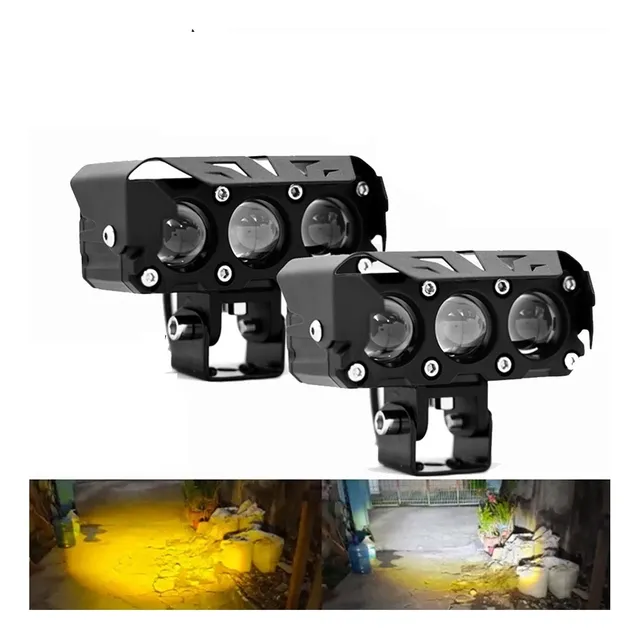Par Focos Auxiliares Lupa Led Bicolor Niebla Moto Auto